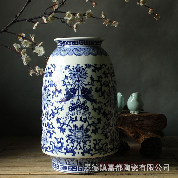 景德镇青花陶瓷花瓶新中式字画缸书房办公室客厅摆件画筒厂家直销