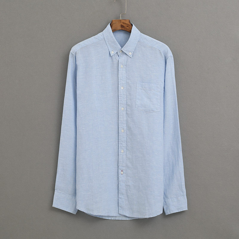 休闲亚麻男装 透气宽松亚麻衬衫 日常简约翻领长袖衬衫 A015