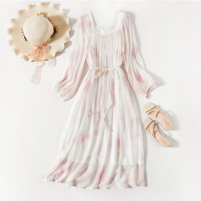 芭碧尔女装真丝连衣裙时尚简约OL气质桑蚕丝沙滩长裙81062