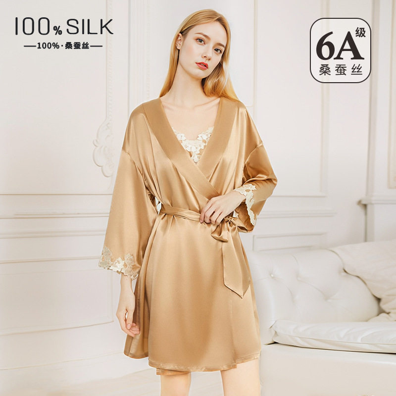 19姆米重磅真丝睡裙睡袍女士春秋高级感晨袍100%桑蚕丝家居服