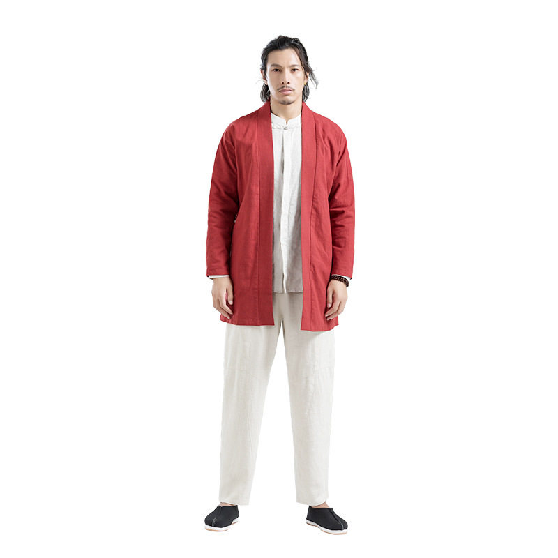 新中式汉服风衣2025春秋唐装男款双层外套中长款青年宽松休闲上衣