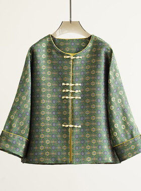 【绿色四达晕】重磅桑蚕丝非YI织金老宋锦纯手工制作优雅复古外套
