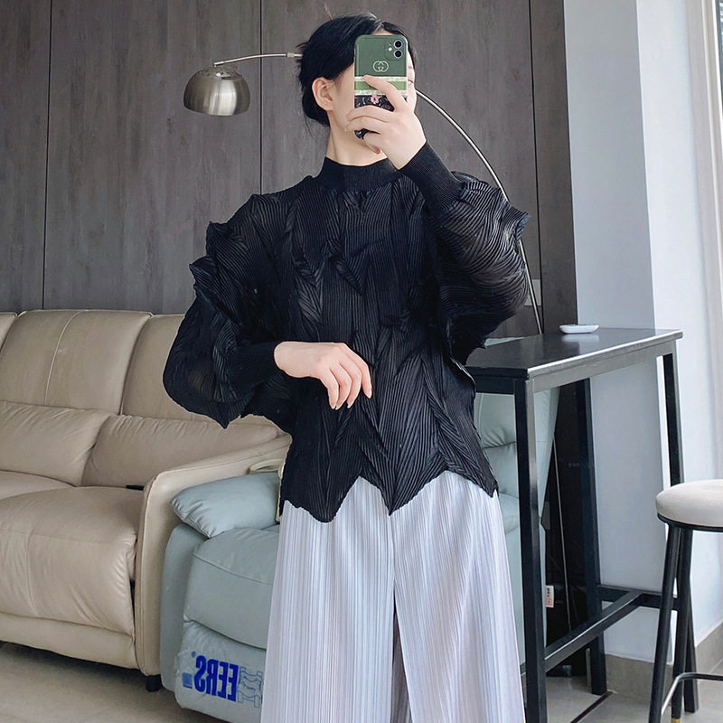 雪纺衫女长袖衬衫设计感套头上衣女2025春季新款褶皱宽松女装t恤