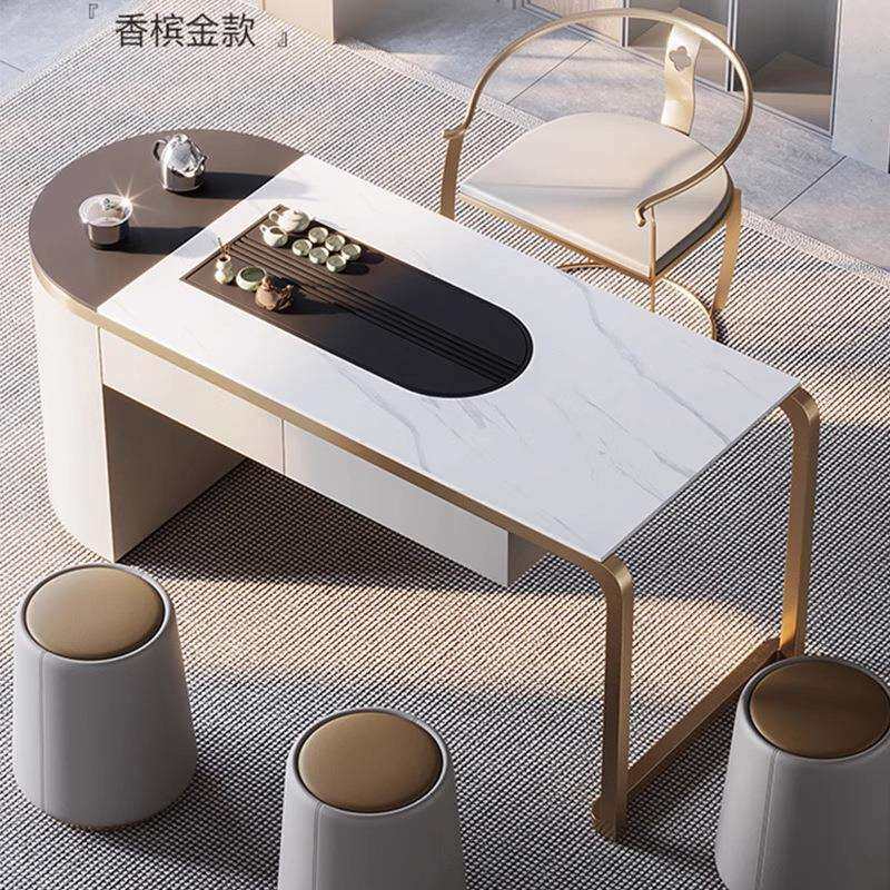 轻奢岩板泡茶台办公室功夫桌椅组合茶桌全自动上水一体套装泡茶桌