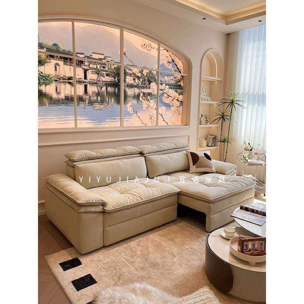 多功能猫抓电动奶油头等舱沙发床两用可伸缩风零智能靠墙布艺沙发