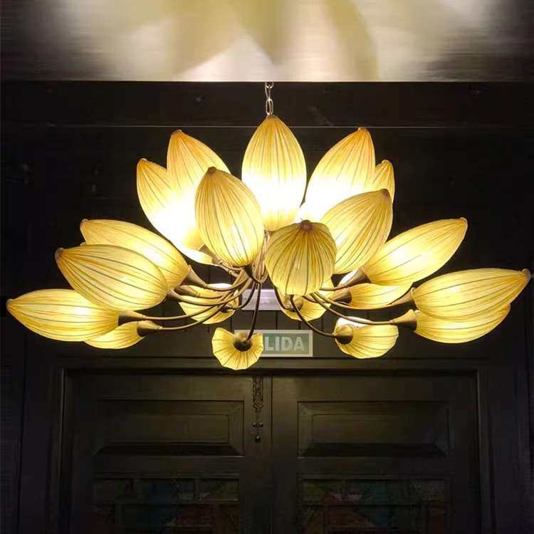 新中式莲花吊灯客厅餐厅禅意茶室灯东南亚布艺饭店酒店大堂灯具
