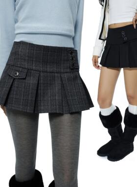 Audwyn学院风格纹百褶裙女新款小众设计百搭收腰显瘦超短半身裙