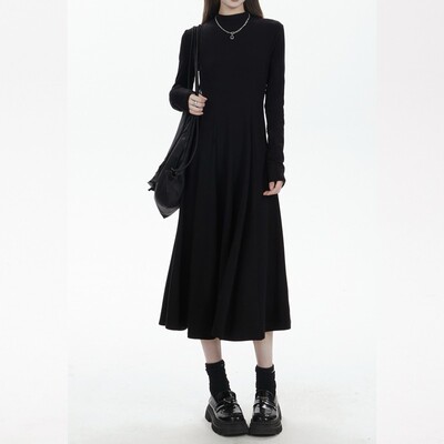 黑色长袖连衣裙女小个子
