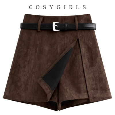 咖色麂皮绒半身裙女冬季