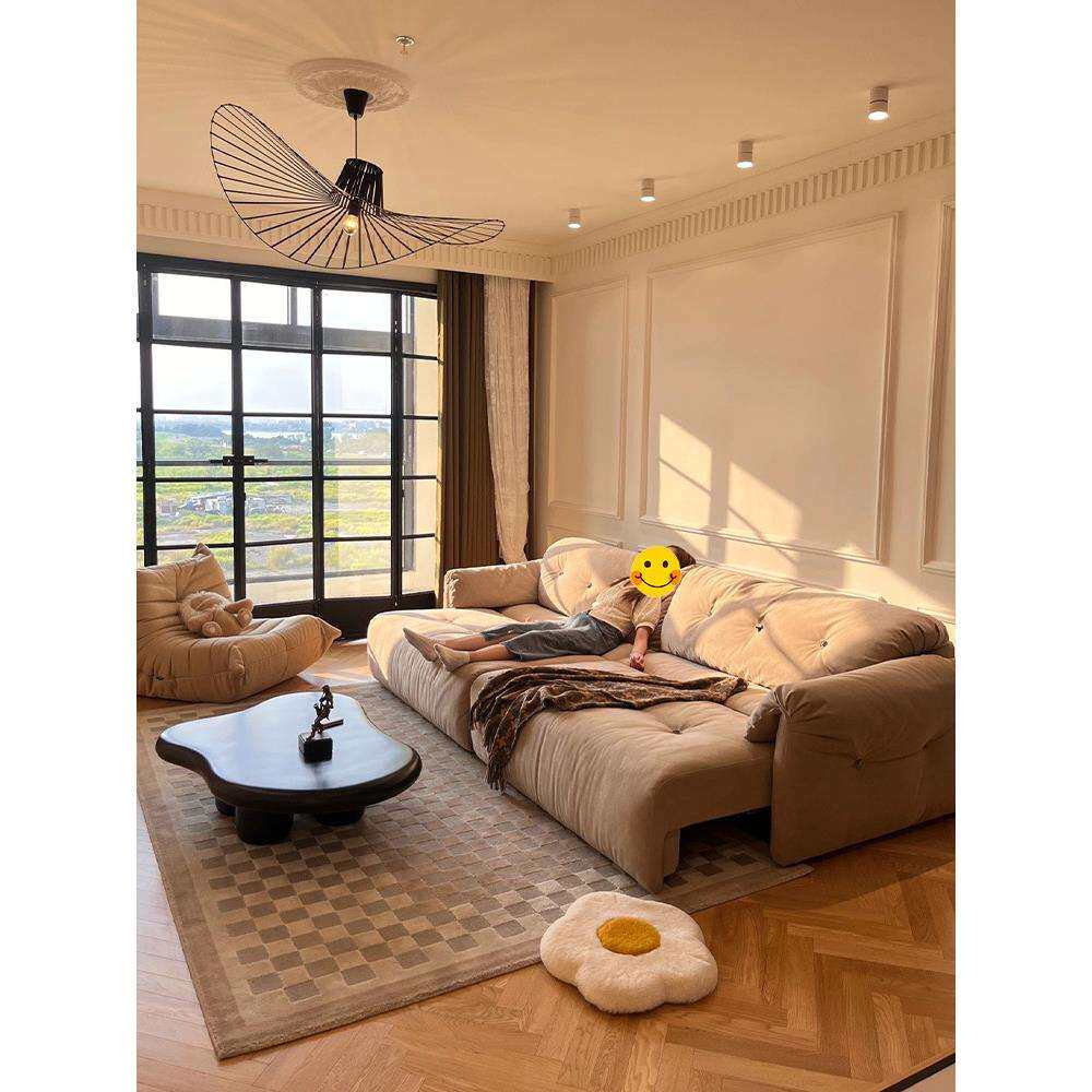 奶油风电动云朵沙发2025新款布艺客厅零靠墙伸缩多功能沙发床躺椅