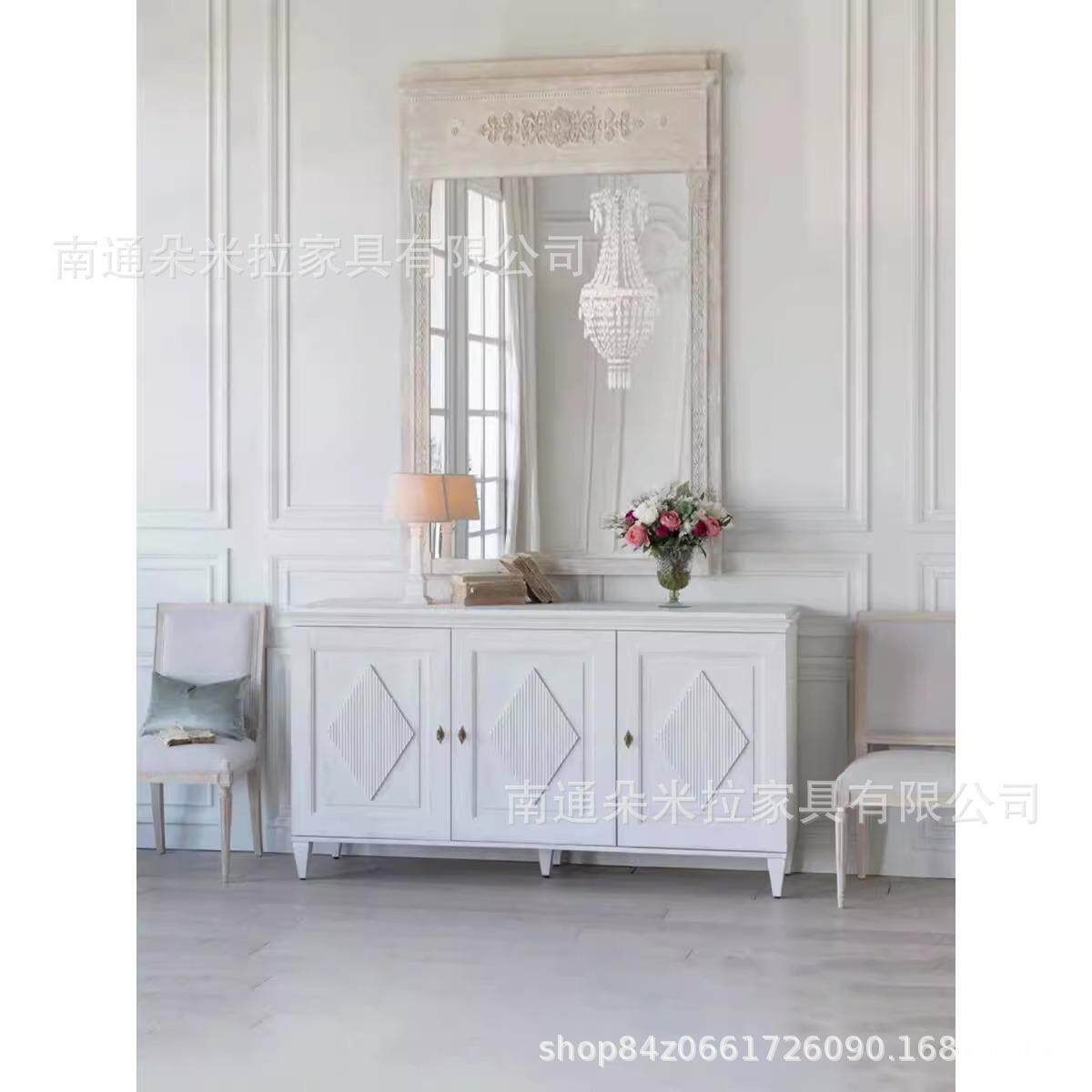 美式乡村实木仿古做旧白餐边柜法式轻奢欧式储物收纳玄关柜民宿风