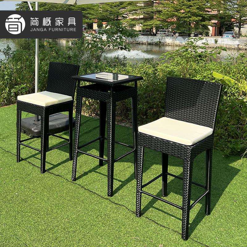 藤编吧台椅室外酒吧音乐餐吧桌椅户外家具阳台庭院餐厅藤椅三件套