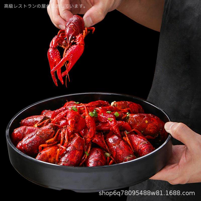 密胺仿瓷黑色长方形凉菜盘子商用小龙虾饭店专用烤肉盘子餐厅餐具
