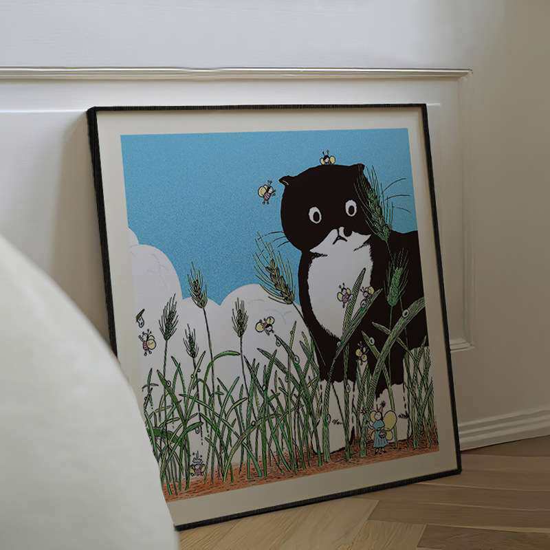 猫咪的发现 童趣小众艺术挂画宫崎骏漫画风装饰画卧室书房摆画