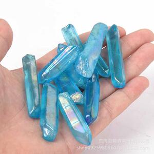 厂家 水晶电镀蓝色水晶柱小柱子单尖柱能量石摆件盆景工艺