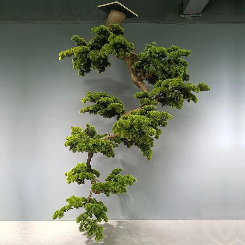悬挂仿真迎客松壁挂倒挂松树室内橱窗茶室玄关酒店造景罗汉松