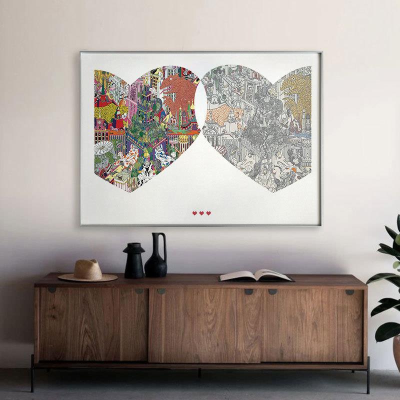现代简约抽象童话装饰画《真爱之城》色彩黑白客厅潮玩感现代挂画