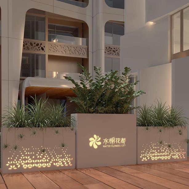 户外铁艺花坛室内不锈钢花箱花钵外摆花槽广场花池售楼处花架花盆