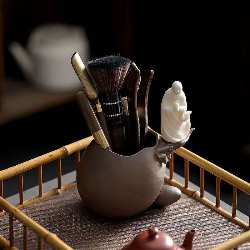 禅意小僧茶道六君子黑檀木套装茶夹茶刷零配件六件套工具茶具配件