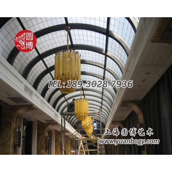 彩绘玻璃穹顶上海瑞金宾馆室外长廊彩色玻璃穹顶圆博工艺