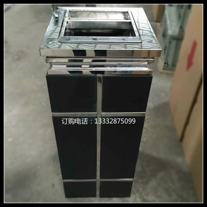 不锈钢酒店垃圾桶商场中式垃圾桶几何方格垃圾箱黑色方形垃圾桶