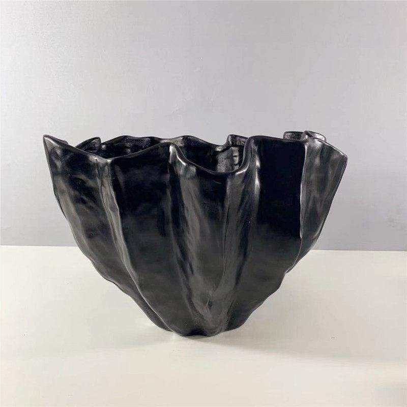 北欧简约现树脂果盘客厅餐桌创意荷叶花盆样板房软装摆件工艺品