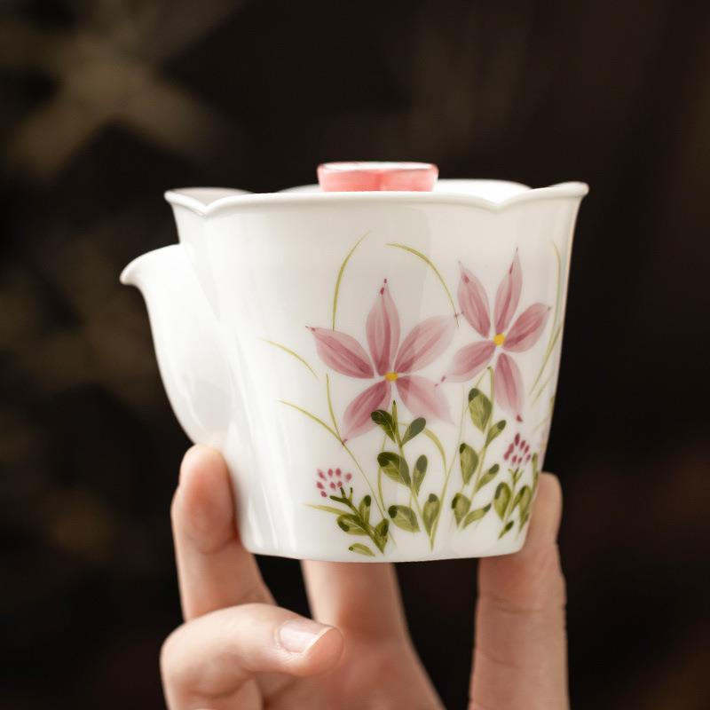 中式手绘雏菊花口手抓壶陶瓷茶壶茶具高端泡茶壶家用功夫过滤单壶