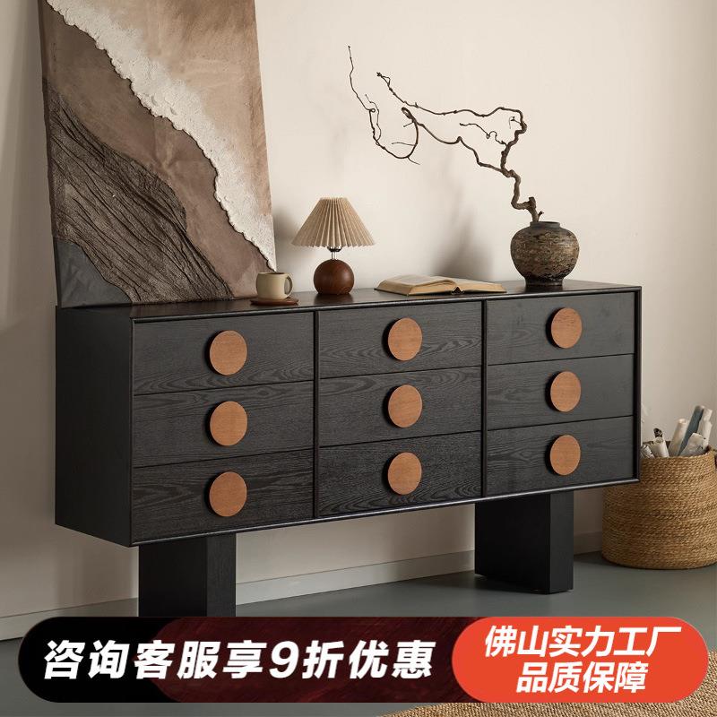 木与舒中古风实木黑色九斗柜客厅复古收纳床尾抽屉卧室置物餐边柜