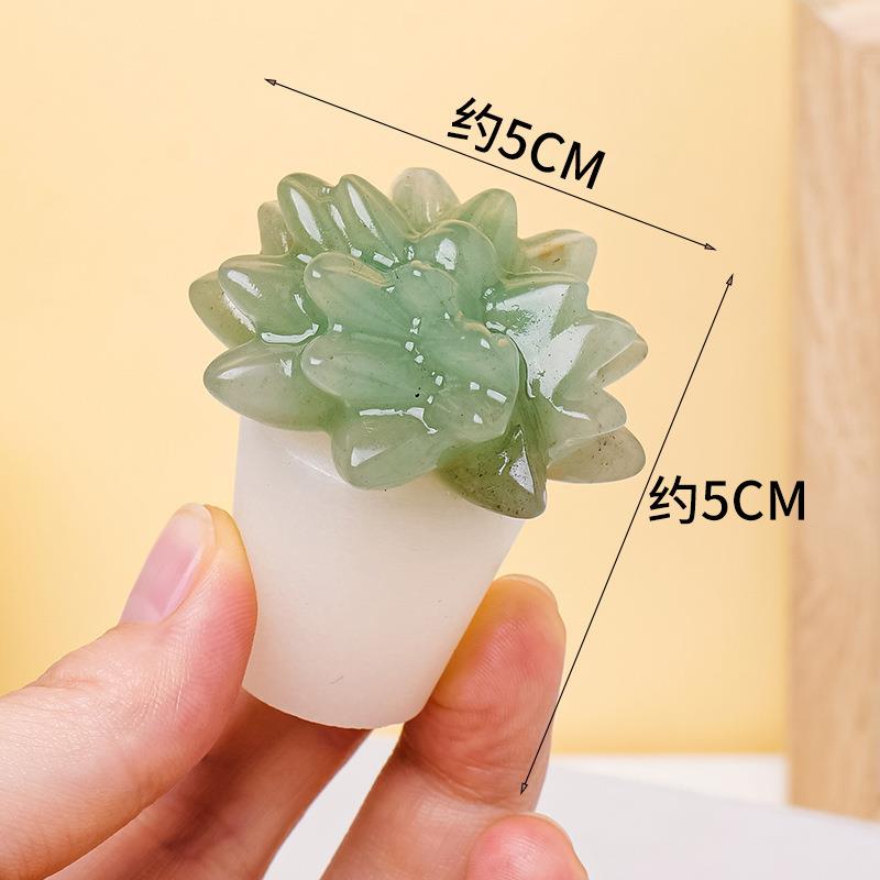 天然水晶多肉盆栽摆件白水晶原石植物雕刻件家居办公桌面装饰摆件