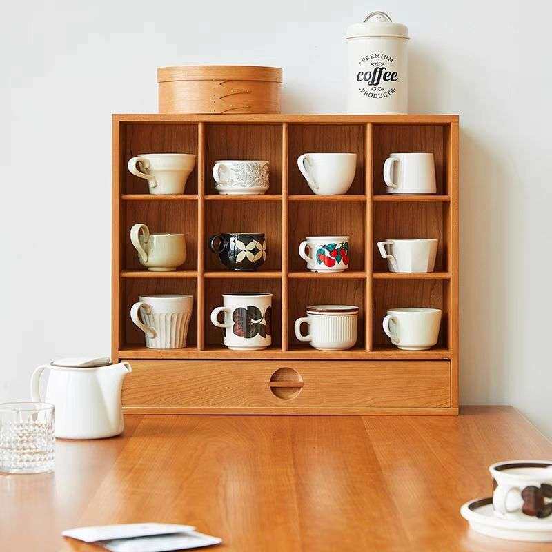 日式实木杯架格子杯架子展示柜多宝阁咖啡杯收纳置物架马克杯杯柜