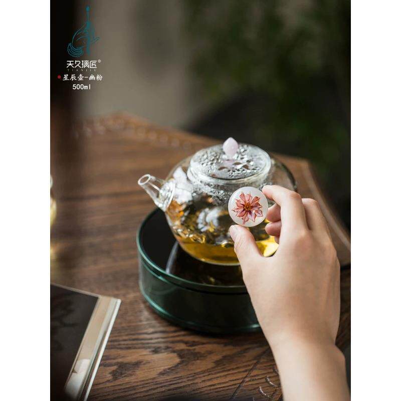 天久璃匠日式横侧把玻璃泡茶壶带过滤网陈皮煮茶壶电陶炉煮沸水壶