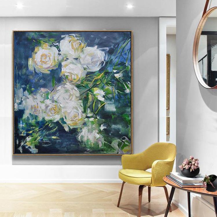 北欧风JYJ手绘油画现代抽象装饰画卧室玄关过道挂画玫瑰花卉墙画