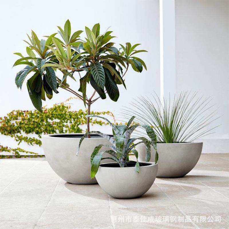 户外玻璃钢花箱商场花盆落地花钵花缸园林景观种植池圆形花盆美陈