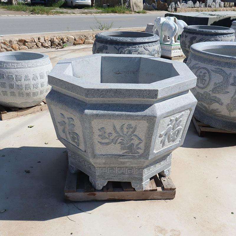 石雕鱼缸花盆花岗岩荷花鱼石缸户外养鱼种花水缸别墅庭院门海摆件