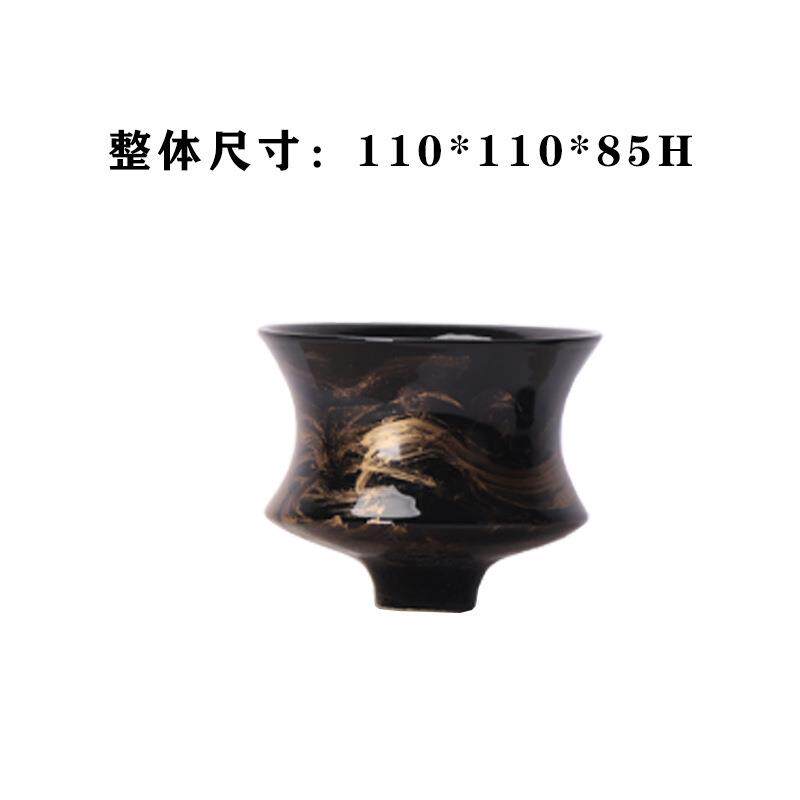 国潮新款复古手绘黑金陶瓷单杯艺术摆件博古架茶室新中式复古摆件