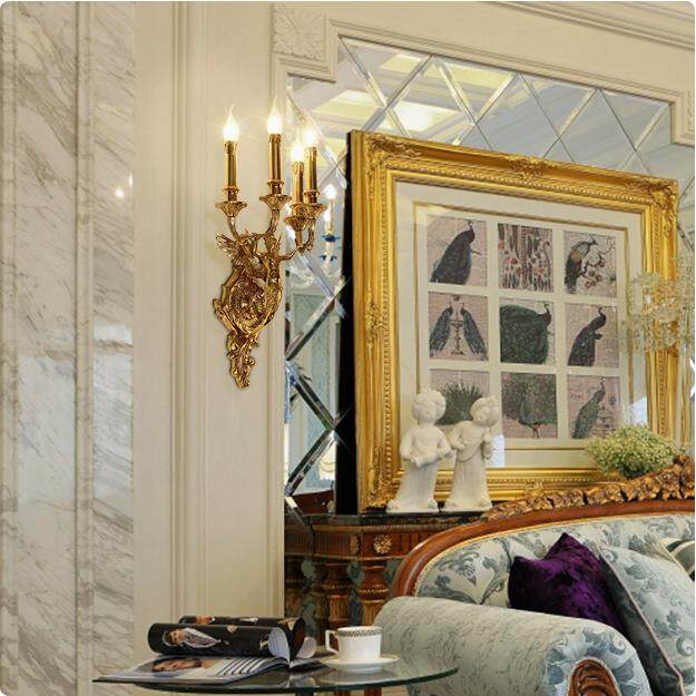 法式全铜壁灯欧式奢华复古天使酒店客厅灯具宫廷别墅蜡烛led灯