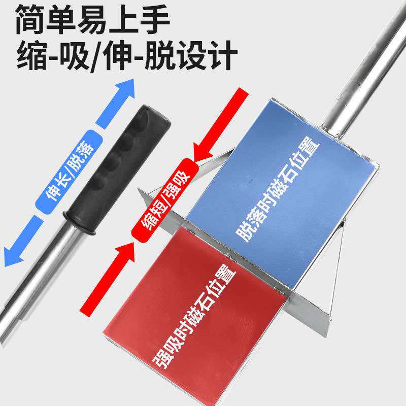 抽拉式拾铁器自动脱铁超强吸铁石手动大号强磁吸铁器磁超强磁力