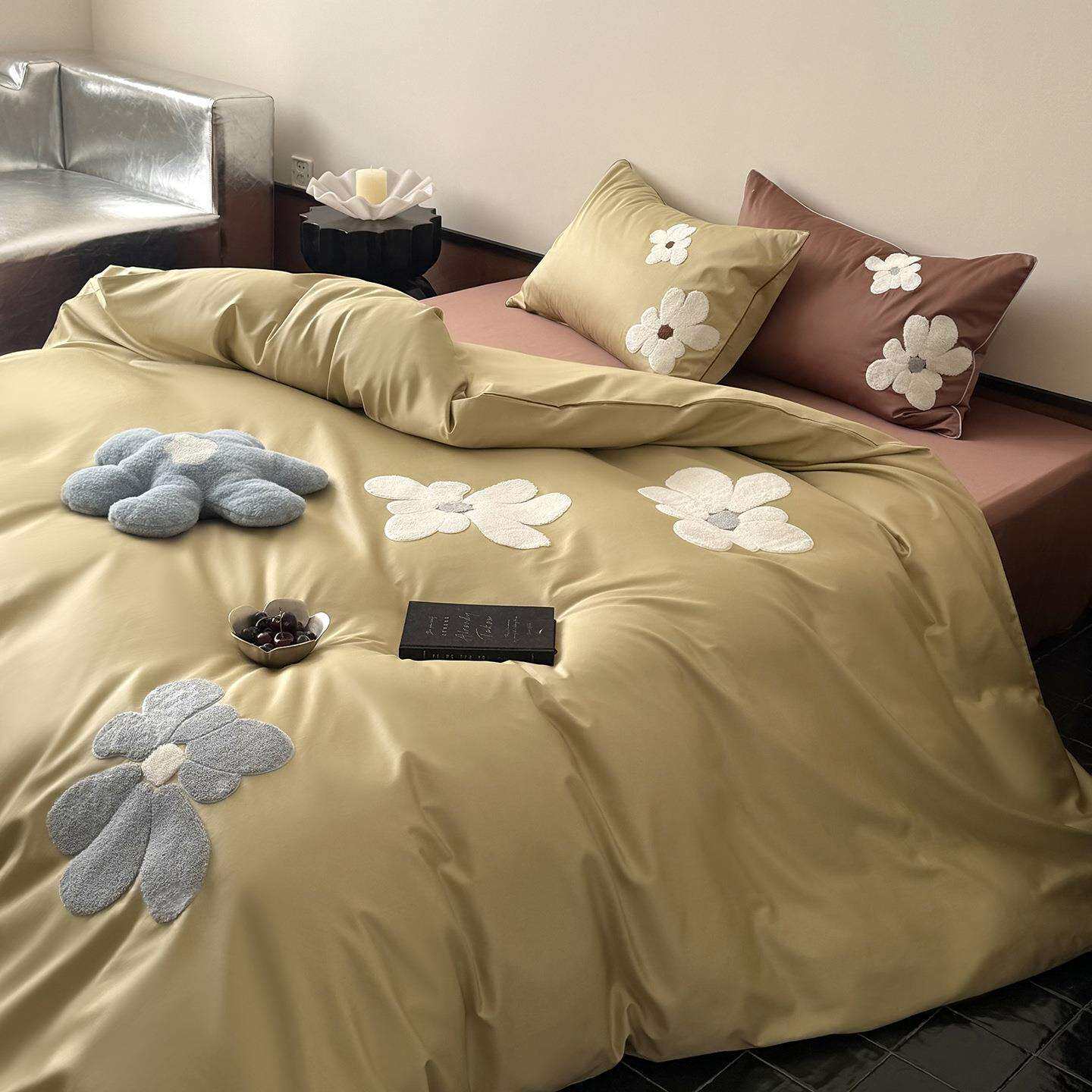 克莱茵梦境100S全棉长绒棉毛巾绣四件套北欧风纯棉床单被套三件套