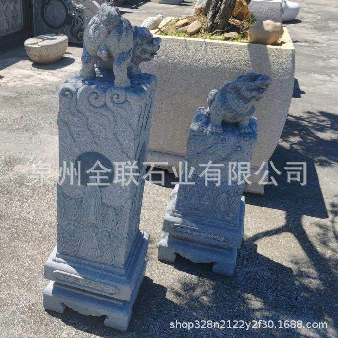 石雕拴马桩貔貅头雕塑公园景区古建庭院装饰花岗岩石头石雕拴马柱