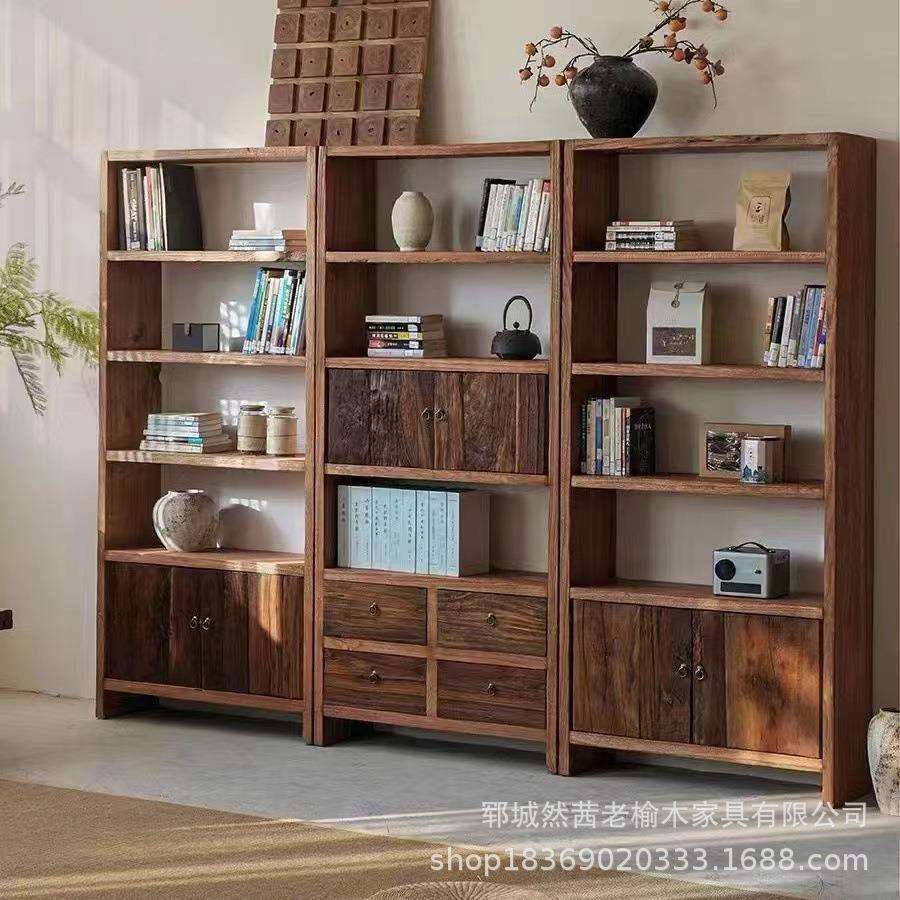 新中式老榆木博古架客厅玄关隔断收纳柜多宝阁茶具酒瓶展示柜书架
