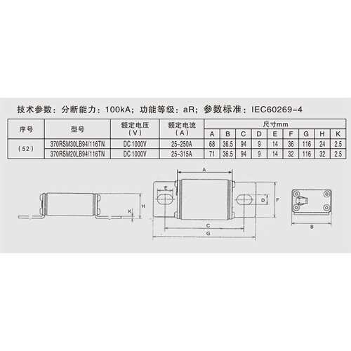 370RSM30LB94/116TN 25A-250A 32A40A63A80A100A125A160A200A沪熔