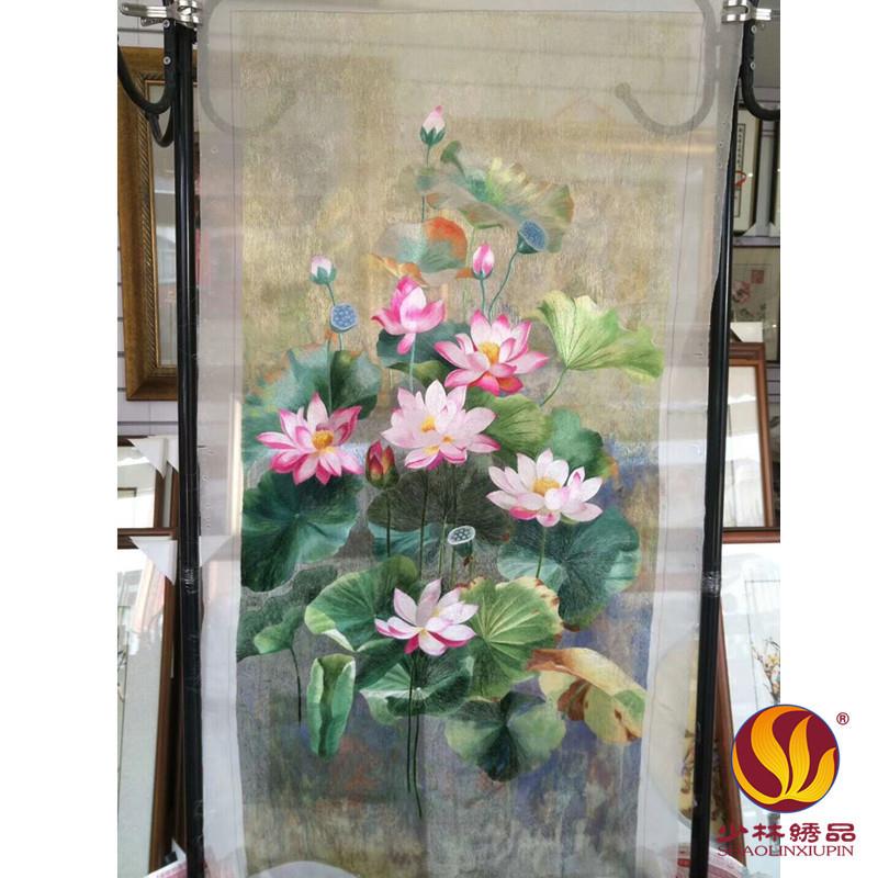 潮绣手工刺绣工艺品荷花双面绣客厅玄关双面绣屏风别墅装