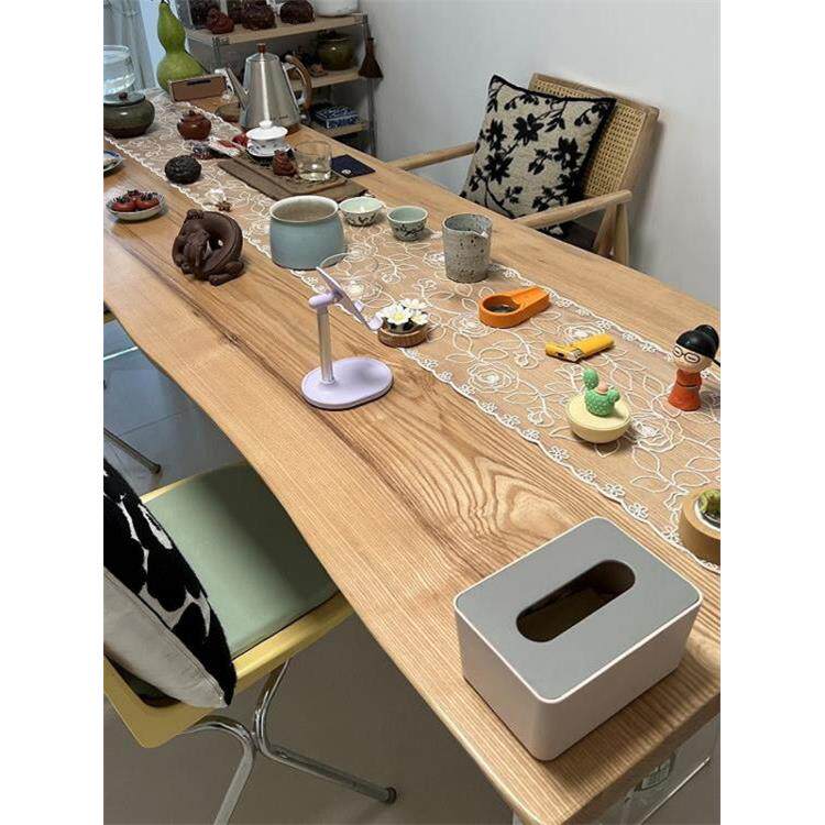 北蜡木餐桌椅组合诧寂风亚克力悬浮桌原木大板茶桌实木工作台跨境