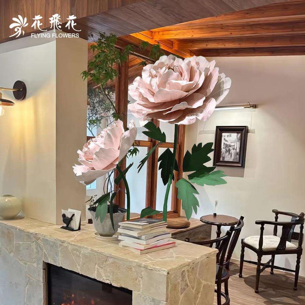 巨型纸艺花牡丹商场橱窗装饰活动打卡布置茶餐厅咖啡厅装饰道具