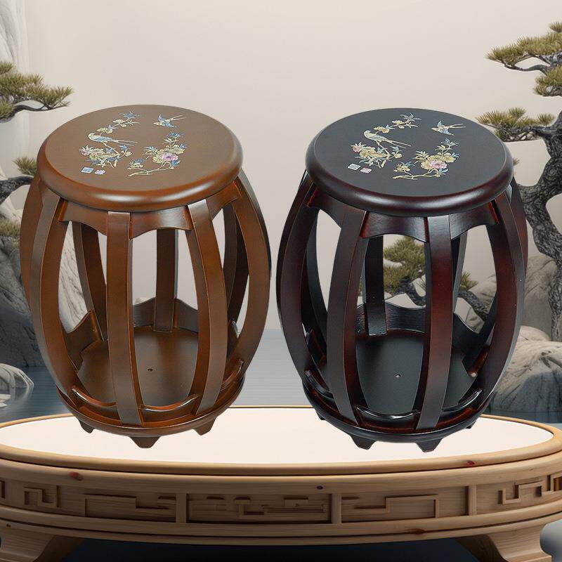 古筝实木凳子圆凳鼓凳中式餐桌凳多种款式茶几小矮凳结实耐用印花