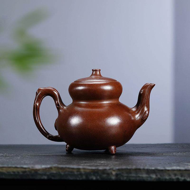 雨中砂葫芦壶原矿朱泥宜兴紫砂壶防老茶壶茶具全手工贴花文玩茶器