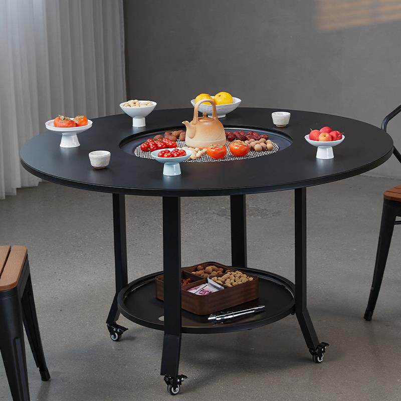 户外庭院烧烤桌花园休闲木碳炉电火锅餐桌别墅家用烧烤炉围炉煮茶