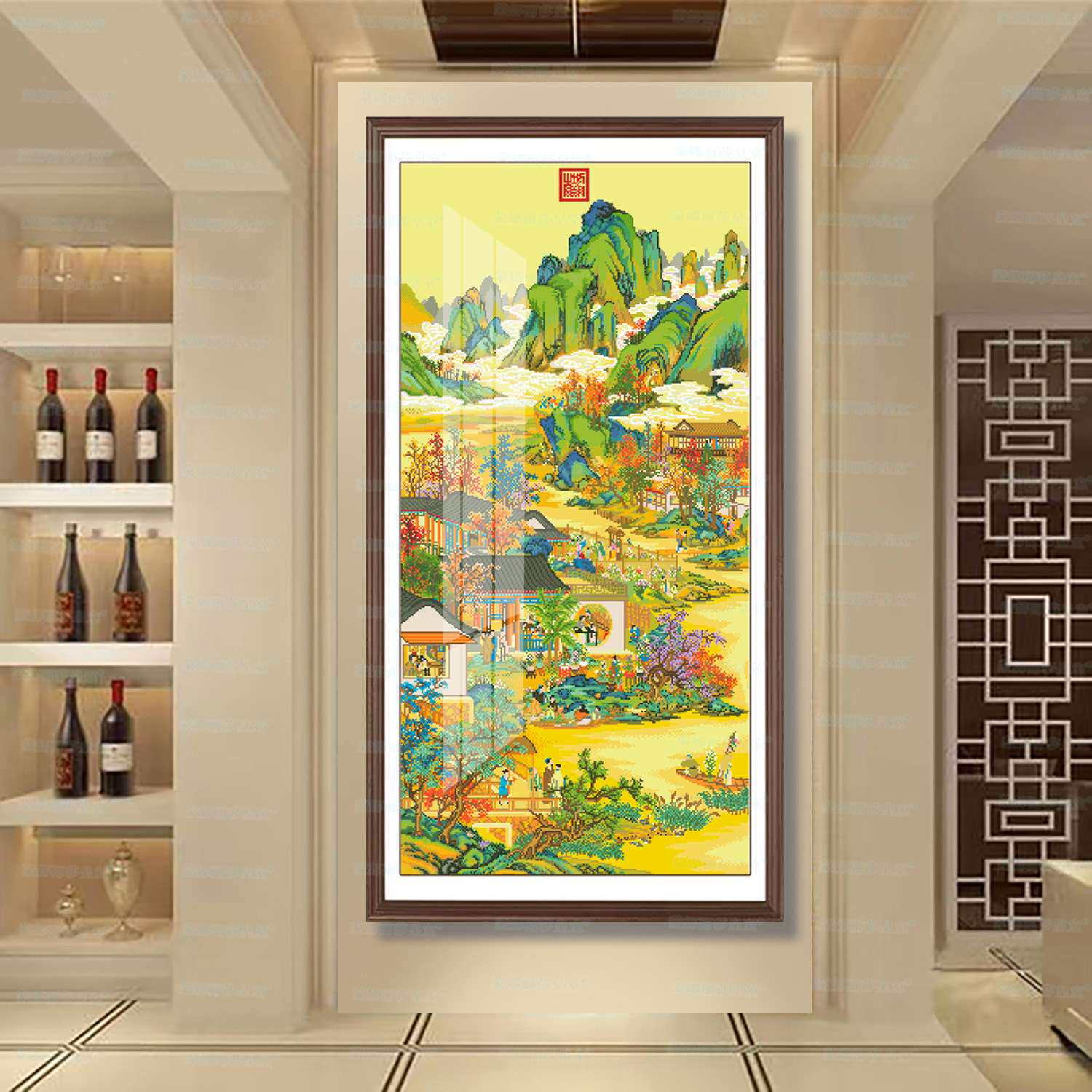 蒙娜丽莎皇室十字绣 雍正十二月——九月赏菊 新中式竖版刺绣装饰