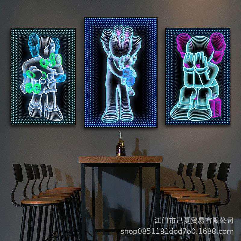 kaws公仔霓虹灯挂画酒吧电竞房间KTV装饰画潮流芝麻街 LED发光画