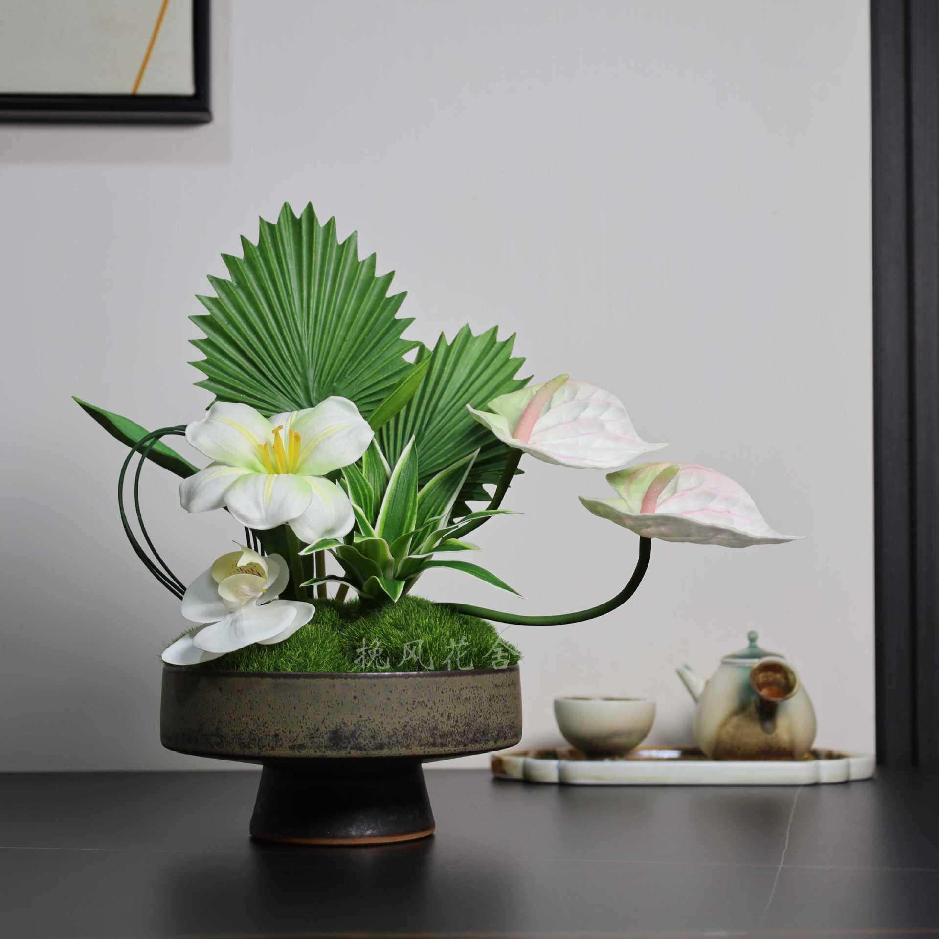 现代轻奢陶瓷花瓶花艺软装样板房客厅餐桌售楼部洽谈桌仿真花摆件